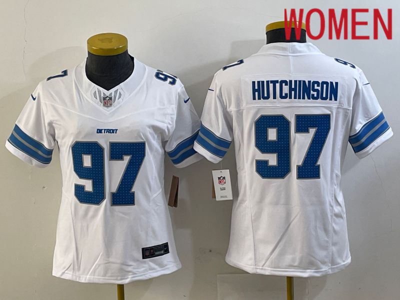 Women Detroit Lions 97 Hutchinson White Three generations 2024 Nike Vapor F.U.S.E. Limited NFL Jersey